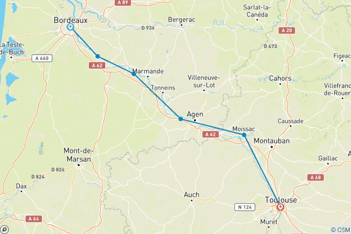Carte du circuit France - Le canal de Garonne à vélo (7 jours)