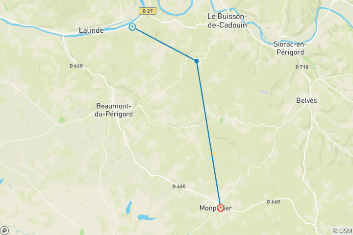 Map of France - Hiking the Dordogne (7 days)