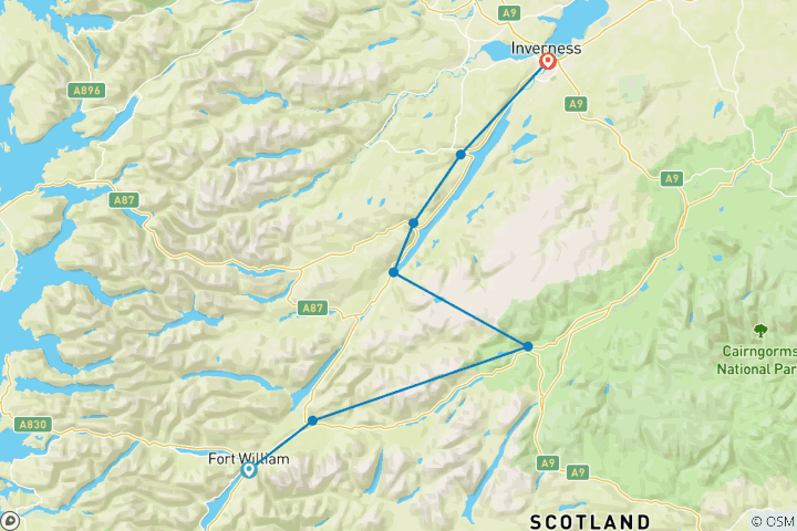 Karte von Great Glen Way - Schottland wie aus dem Bilderbuch (9 Tage)