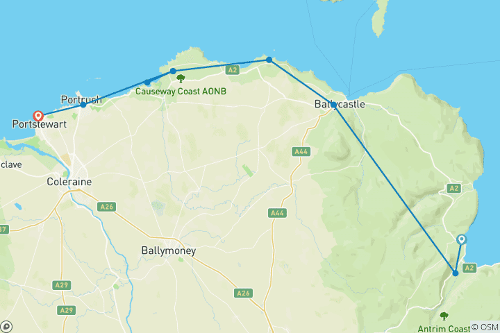Mapa de Irlanda del Norte: Antrim Glens y la ruta costera (8 días)