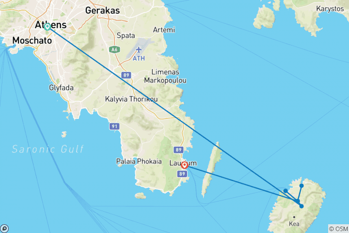 Karte von Athen-Kea: Kulturelle Höhepunkte zu Fuß (8 Tage)