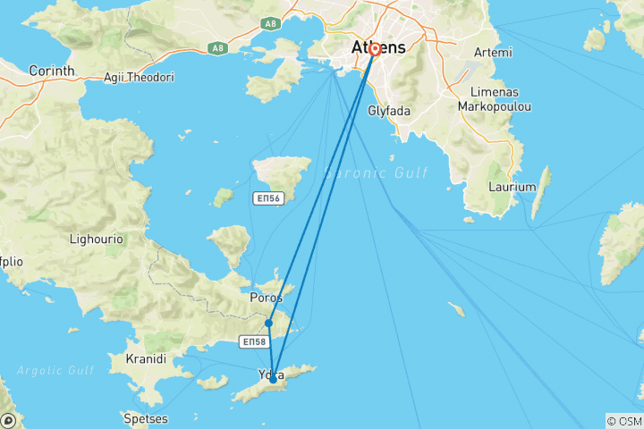 Carte du circuit Grèce - Poros & Hydra : les perles du golfe Saronique (8 jours)