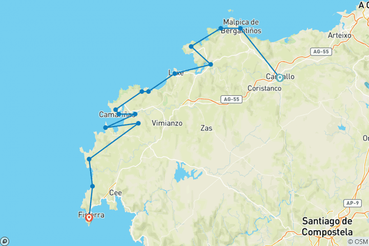 Karte von Camiño dos Faros 11 Tage - Der Leuchturmweg (11 Tage)