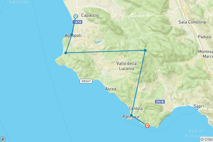 Karte von Italien - Paestum und der Cilento Nationalpark (9 Tage)