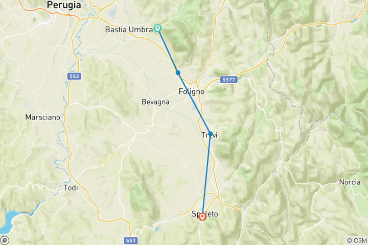 Carte du circuit Ombrie du Sud - D'Assise à Spolète - Chemin de Saint François (7 jours)
