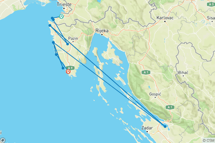Karte von Radreise Istrien - von Triest nach Pula (8 Tage)
