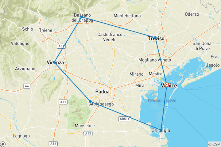 Karte von Venetien Rundfahrt mit Charme - Traumlandschaft zwischen Venedig und Vicenza (8 Tage)