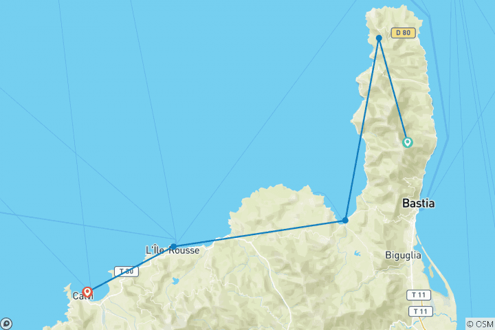 Map of Corsica - On the road with the E-Bike (7 days)