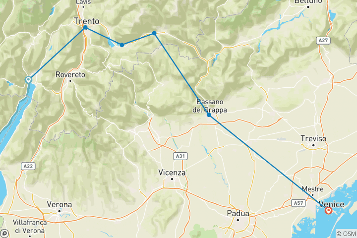 Karte von Vom Gardasee nach Venedig (8 Tage)