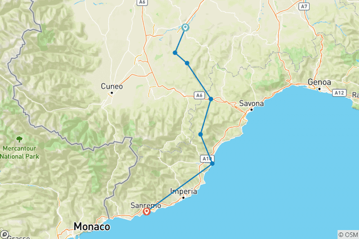 Karte von Piemont - Ligurien (8 Tage)