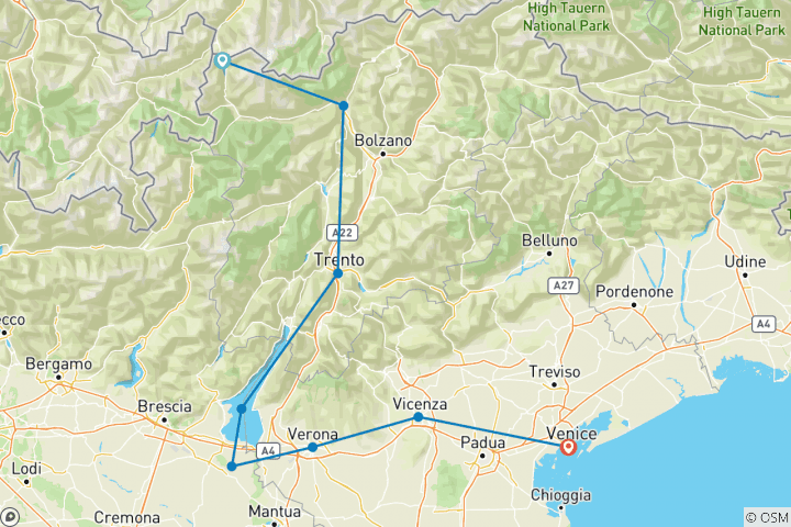 Karte von Reschensee - Venedig: Leichtfüßig bergab gen Süden Sportlich (8 Tage)
