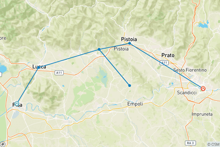Karte von Pisa - Florenz: Gemütliches Radeln in der Toskana (7 Tage)