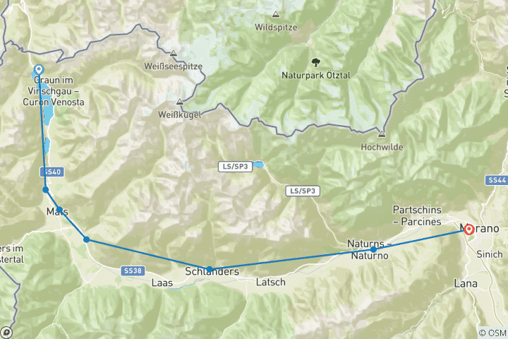 Karte von Reschensee - Meran 7 Tage mit Charme