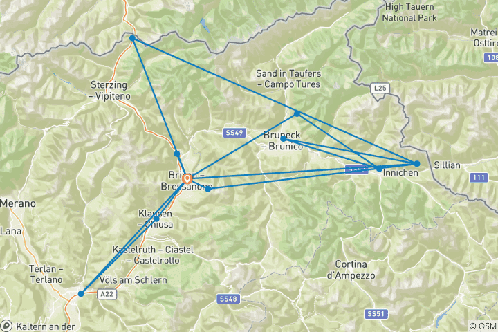 Karte von Sternfahrt Brixen - Radwandern in Südtirols Tälern (7 Tage)