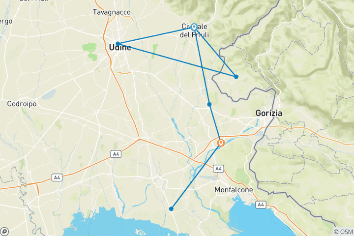 Kaart van Italië - Dubbelsterrentocht Friuli (8 dagen)