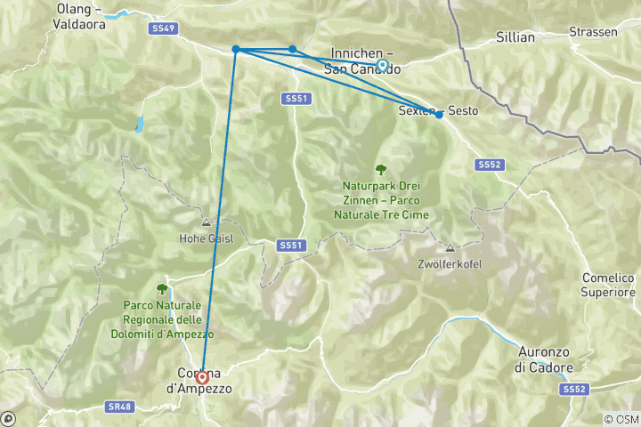 Carte du circuit Ski de fond au cœur des Dolomites - Dolomiti Langlaufsafari (8 jours)