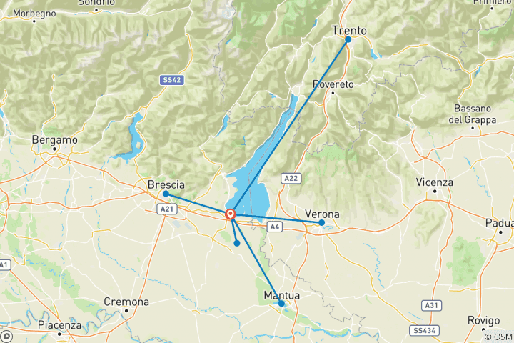 Kaart van Gardameer rally - Trento, Verona, Mantova en Brescia (7 dagen)