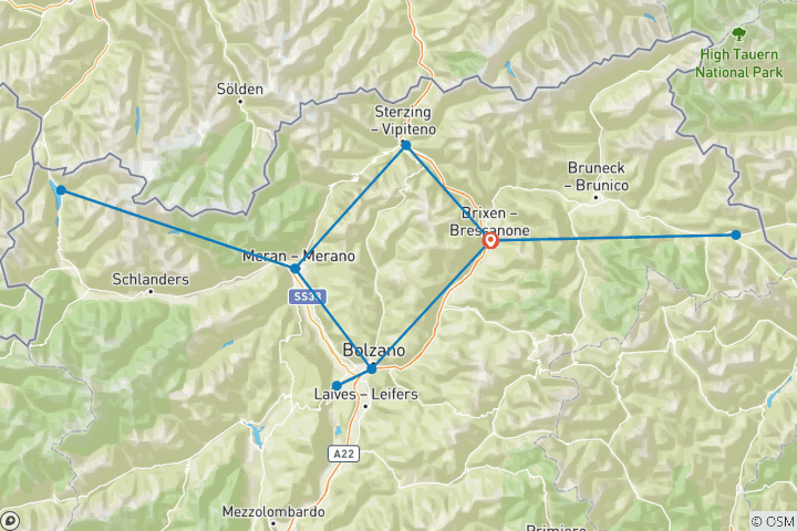 Karte von Südtirol - auf Radwegen quer durch das Genussland Südtirol (8 Tage)