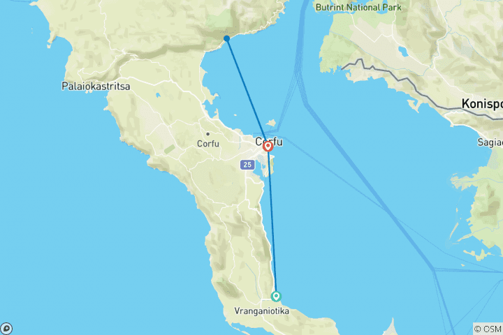 Map of Corfu Trail - from the coast to the roof of the island (8 days)