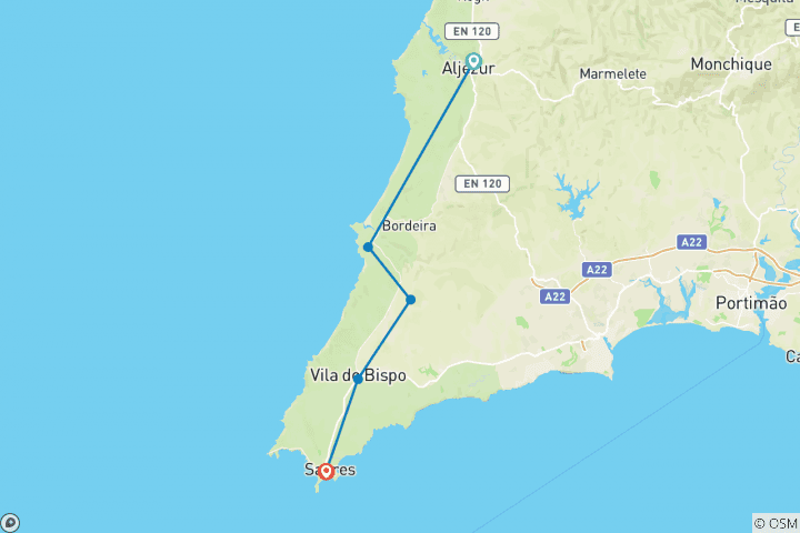 Carte du circuit Rota Vicentina - Côte sauvage d'Algarve (7 jours)