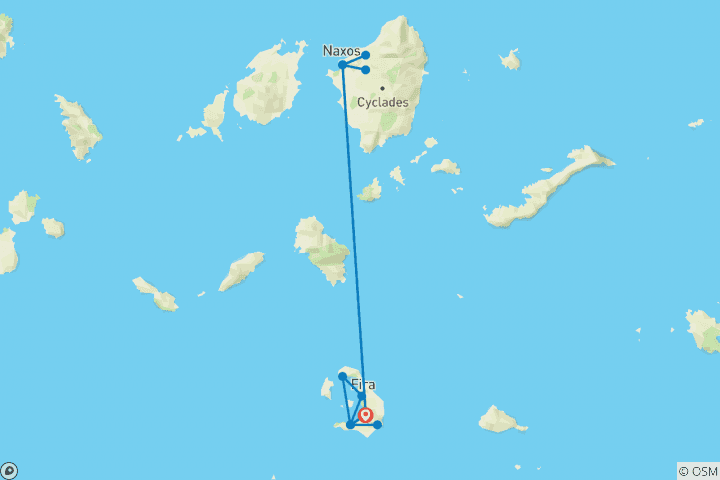 Karte von Kykladen - Santorini & Naxos mit Komfort (8 Tage)