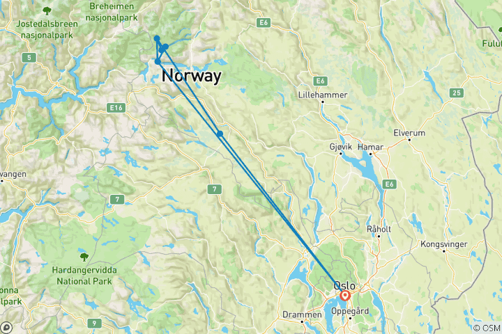 Carte du circuit Norvège - Randonnée à Jotunheimen - 6 jours