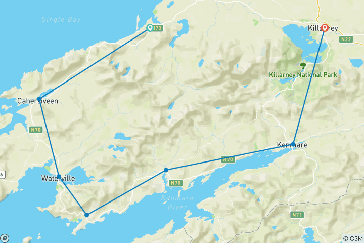 Kaart van Ierland - Kerry Way 8 dagen