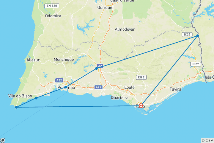 Carte du circuit TransAlgarve Arrière-pays & Tour de la côte (8 jours)