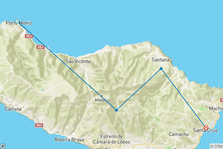 Karte von Madeira individuell - quer über die Insel wandern (8 Tage)