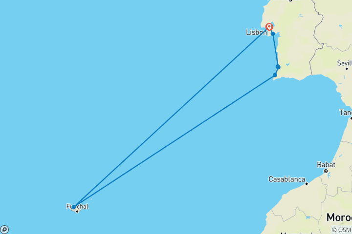 Karte von Rota Vicentina - Westküstentour von Lissabon nach Süden (8 Tage)