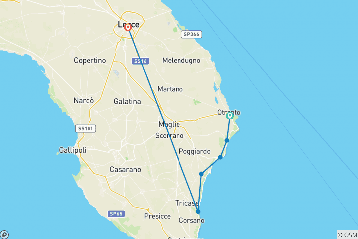 Carte du circuit Randonnée côtière des Pouilles - Otranto à Finisterrae (8 jours)