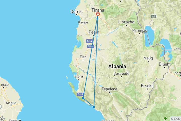 Karte von Albanien gemütlich erwandern (8 Tage)