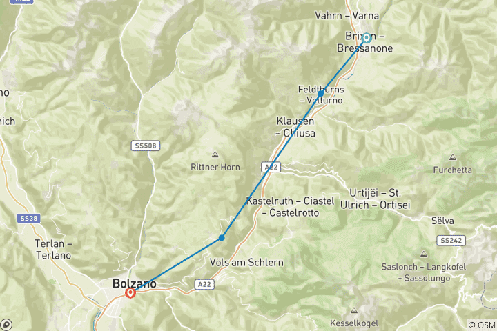 Karte von Südtirol - am Kastanienweg von Brixen nach Bozen (8 Tage)