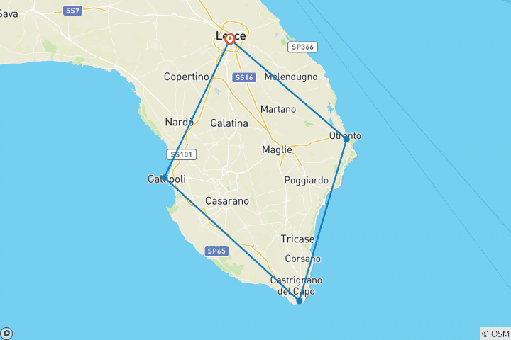 Kaart van Rondreis door Salento – 6 dagen