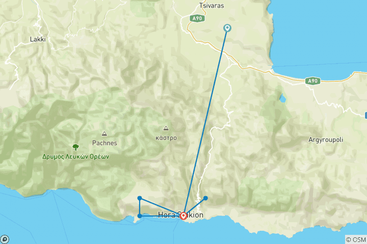 Carte du circuit Crète - de côte à côte (8 jours)