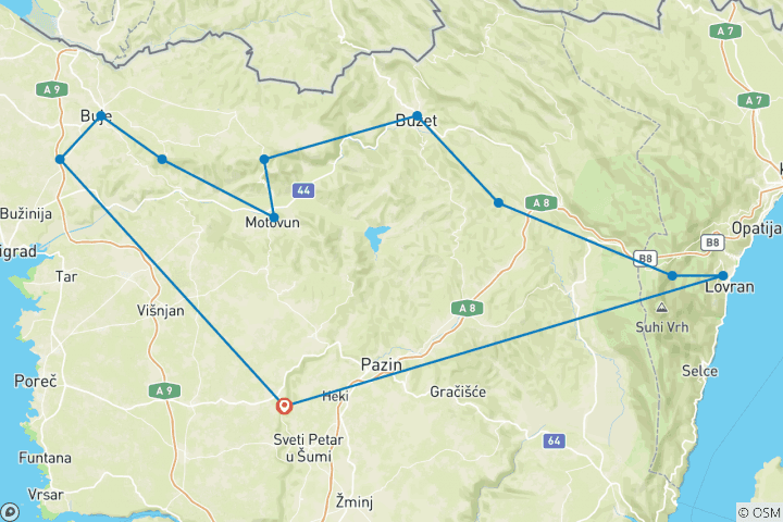 Carte du circuit Aventure pédestre à travers l'Istrie verte 7 jours (7 jours)
