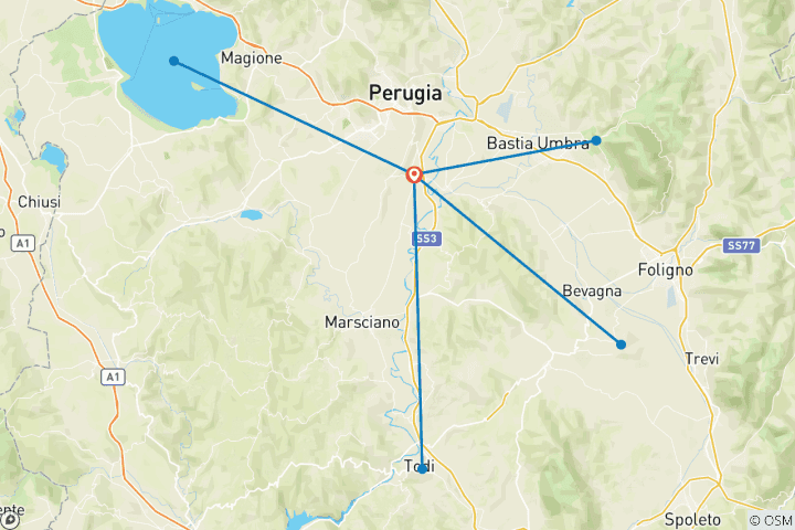 Carte du circuit Voyage en étoile en Ombrie - les paysages enchanteurs de l'Italie (7 jours)