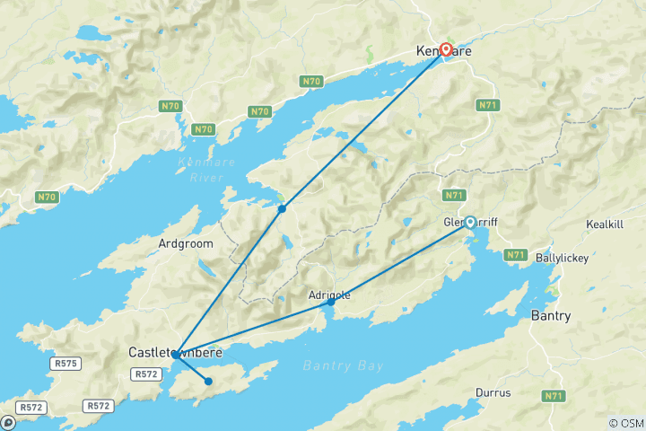 Karte von Irland - Beara Way 8 Tage (8 Tage)