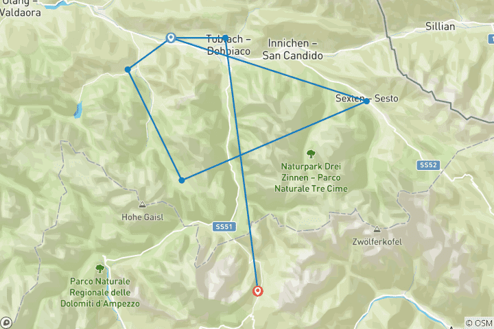 Map of Winter hike in the snow-covered Dolomites - Winter Hiking 8 Days