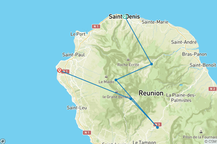 Map of La Reunión - explore the tropical island in comfort (14 days)