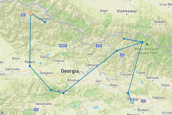 Map of Georgia - Hiking in the wild Caucasus (15 days)