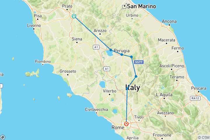 Carte du circuit Florence - Rome : le parfum du cœur vert (8 jours)