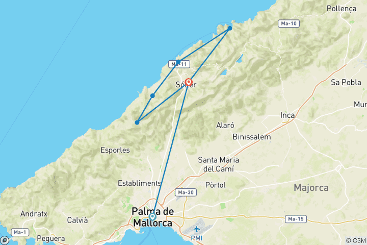 Carte du circuit Randonnée dans la Tramuntana de Majorque (8 jours)