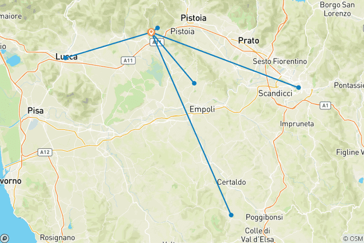 Carte du circuit Voyage en étoile en Toscane - Vélo, gourmandise, détente. (8 jours)