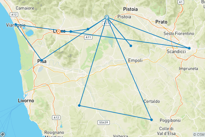 Carte du circuit Voyage en étoile en Toscane - Vélo, gourmandise, détente. (8 jours)