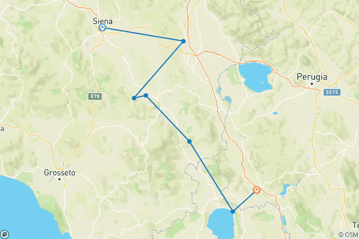 Carte du circuit Le chemin de Rome – La Via Francigena, de Sienne à Bolsena (9 jours)