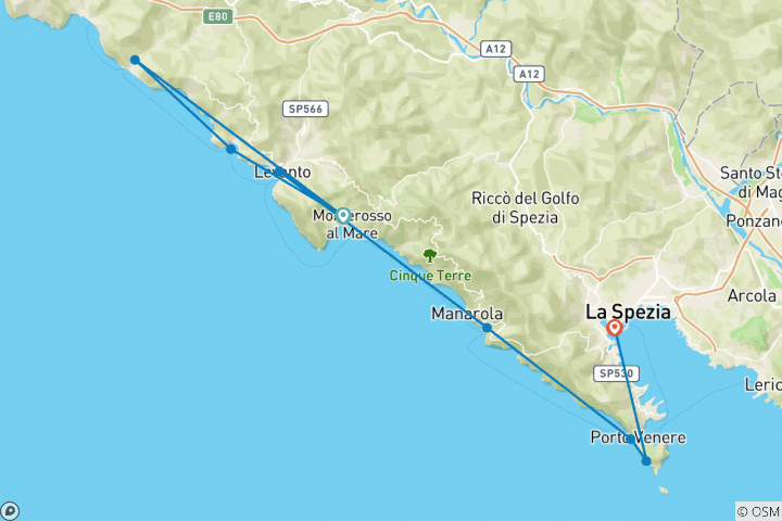 Map of Liguria - Cinque Terre and Portovenere (7 days)
