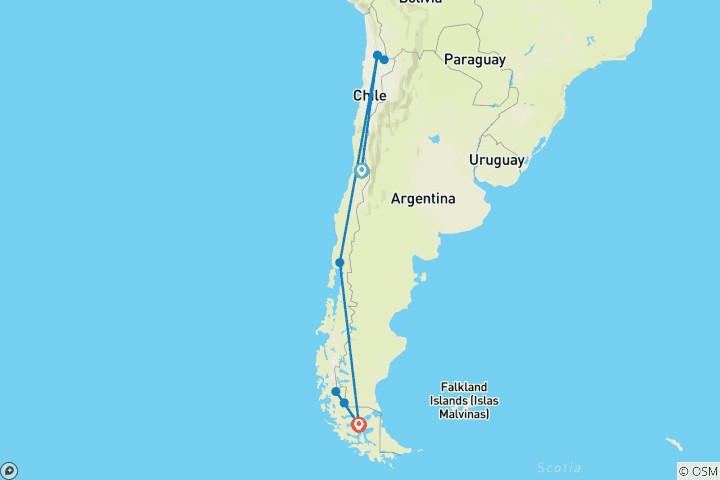 Kaart van Chili Natuurlijk (12 dagen)