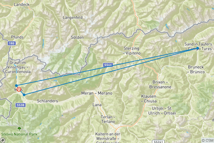 Kaart van Panoramische wandelingen in de Vinschgau vallei (8 dagen)