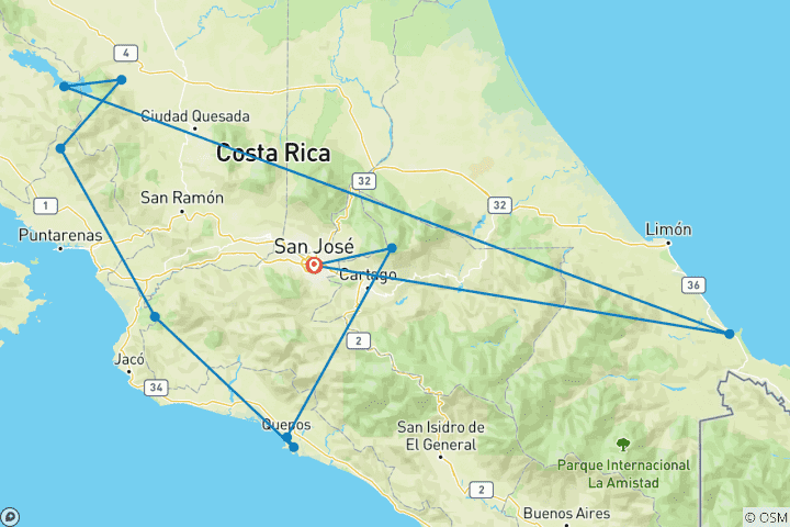 Map of Costa Rica naturnah erwandern (16 Tage)